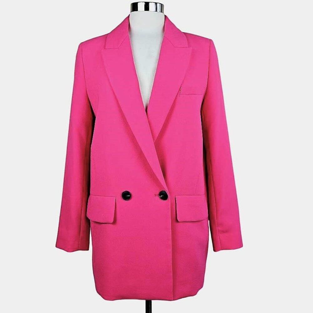 Zara Pink Double-Breasted Blazer Jacket Relaxed Fit Size M